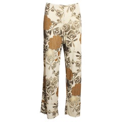 Etro Wide Leg Pants Palazzo Style Black Neutral Abstract Floral Print  