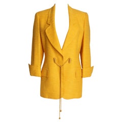 Gianfranco Ferre Jacket Canary Yellow Cotton Blend Knit Golden Rope Ties Sz 42