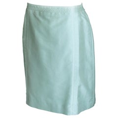 Nina Ricci Paris Skirt Celery Green Cotton Blend Sateen Size 8 Made in France