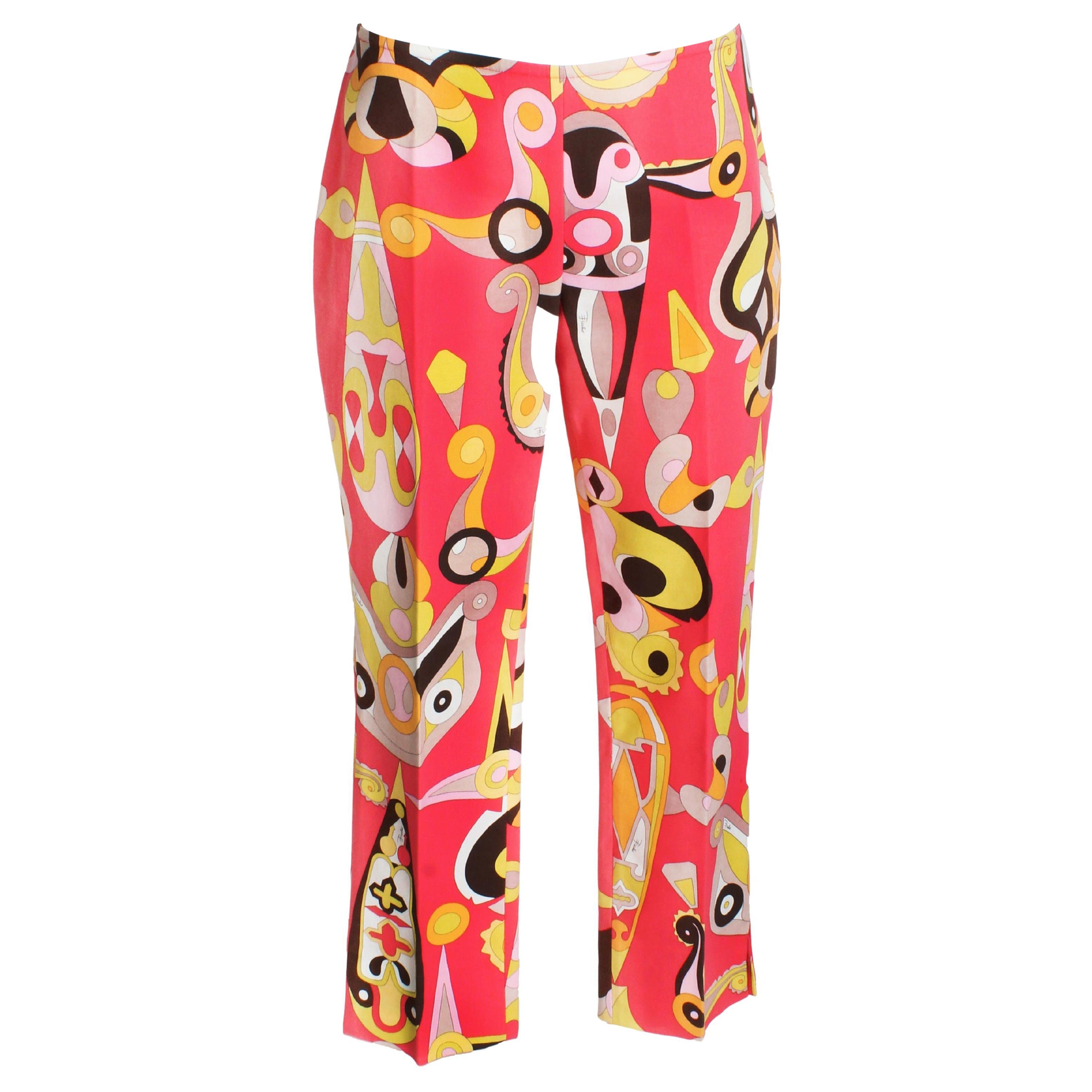 Emilio Pucci Pants Colorful Abstract Geometric Print Cropped Cotton US 12  For Sale