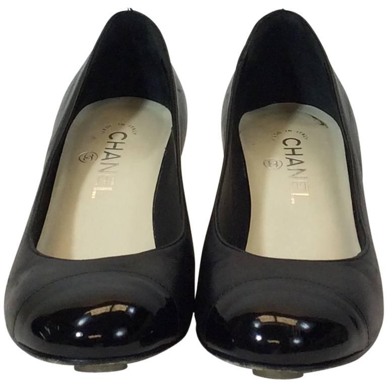 Chanel Black Leather Rounded Toe Wedge 