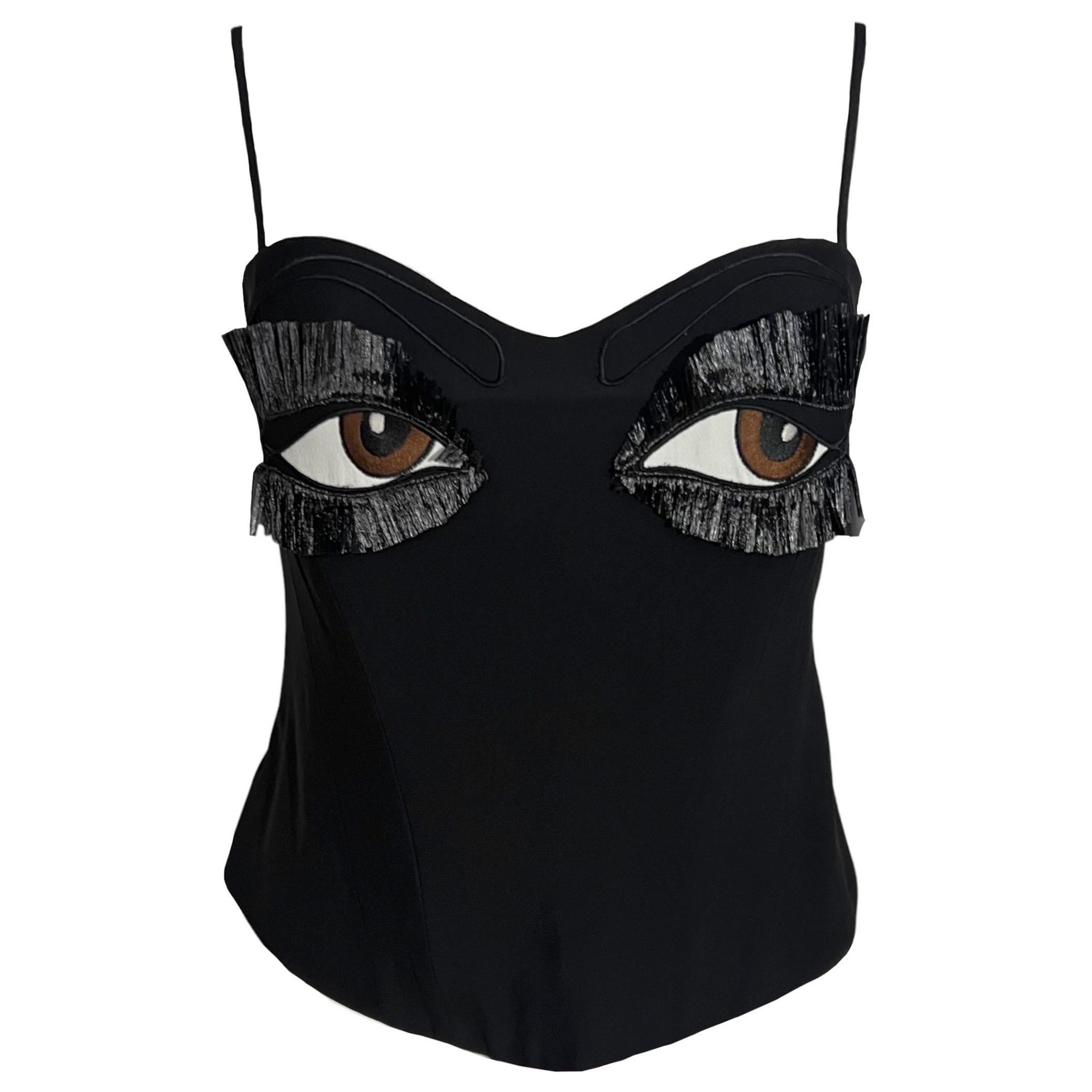 S/S 1990 Moschino Couture Vintage Eyes Bustier Corset Top For Sale