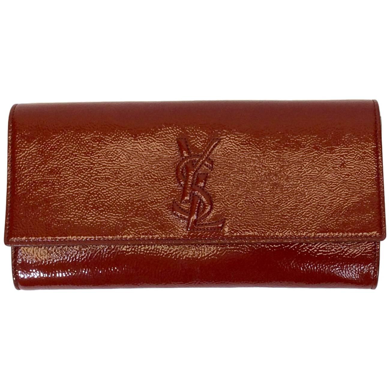 Yves Saint Laurent Rust Patent Leather Clutch For Sale