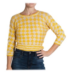 1960S Yellow & Ivory Wool Knit Italian Sequin Beaded Sweater