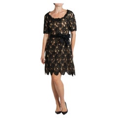 1980S Arnold Scaasi Black Rayon & Silk Cut-Out Lace Cocktail Dress