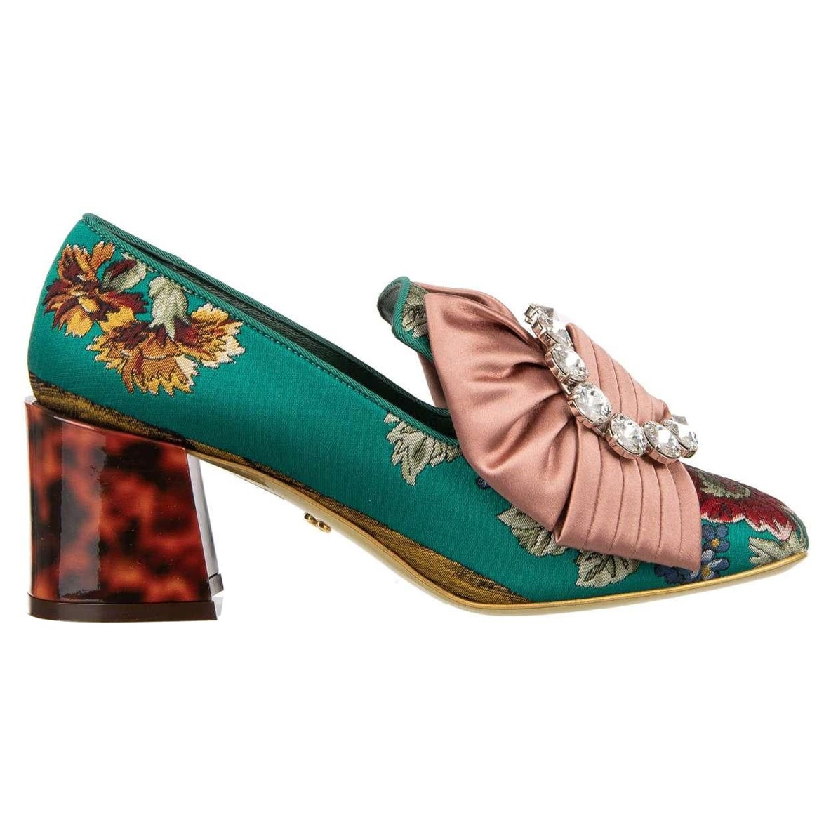 Dolce & Gabbana - Baroque Brocade Silk Bow Heel Pumps JACKIE Green Pink EUR 37 For Sale