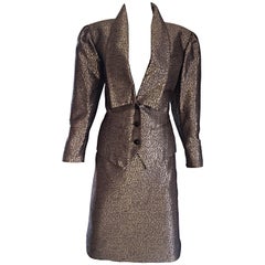 Ted Lapidus Haute Couture Vintage Taupe Bronze Metallic Fitted Skirt Suit Sz 36