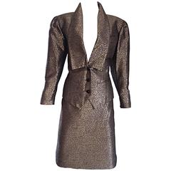Ted Lapidus Haute Couture Vintage Taupe Bronze Metallic Fitted Skirt Suit Sz 36 9