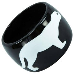 Dynamic Mid Century Modern Large Panther Celluloid Galalith Cuff Bracelet