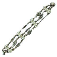 Vintage Miriam Haskell Signed Faux Pearl Bracelet C1950s