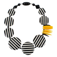 Angela Caputi Black and White Striped Resin Choker Necklace