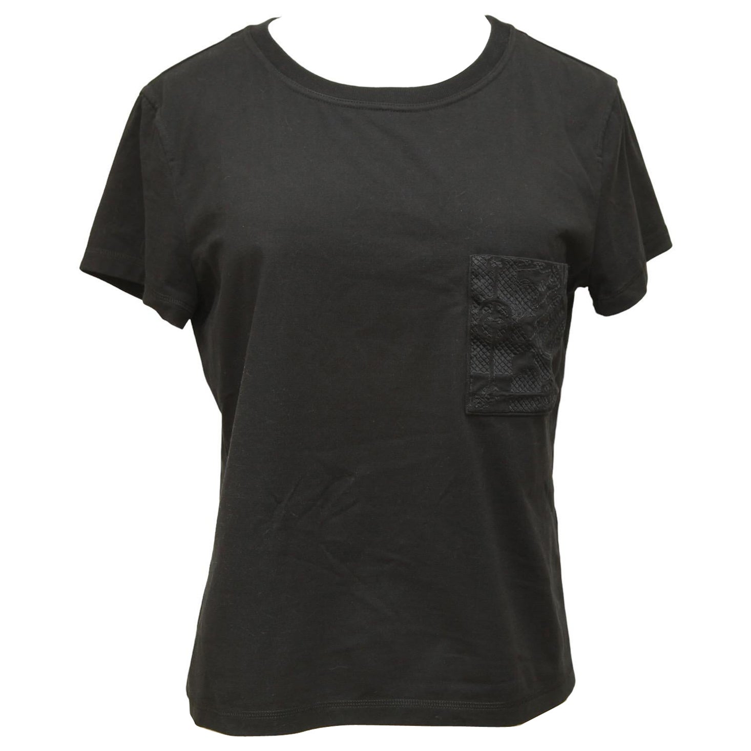 HERMES Black T-Shirt Top Mosaique Embroidery Pocket Short Sleeve Crew Neck 38 For Sale