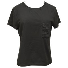 HERMES Black T-Shirt Top Mosaique Embroidery Pocket Short Sleeve Crew Neck 38