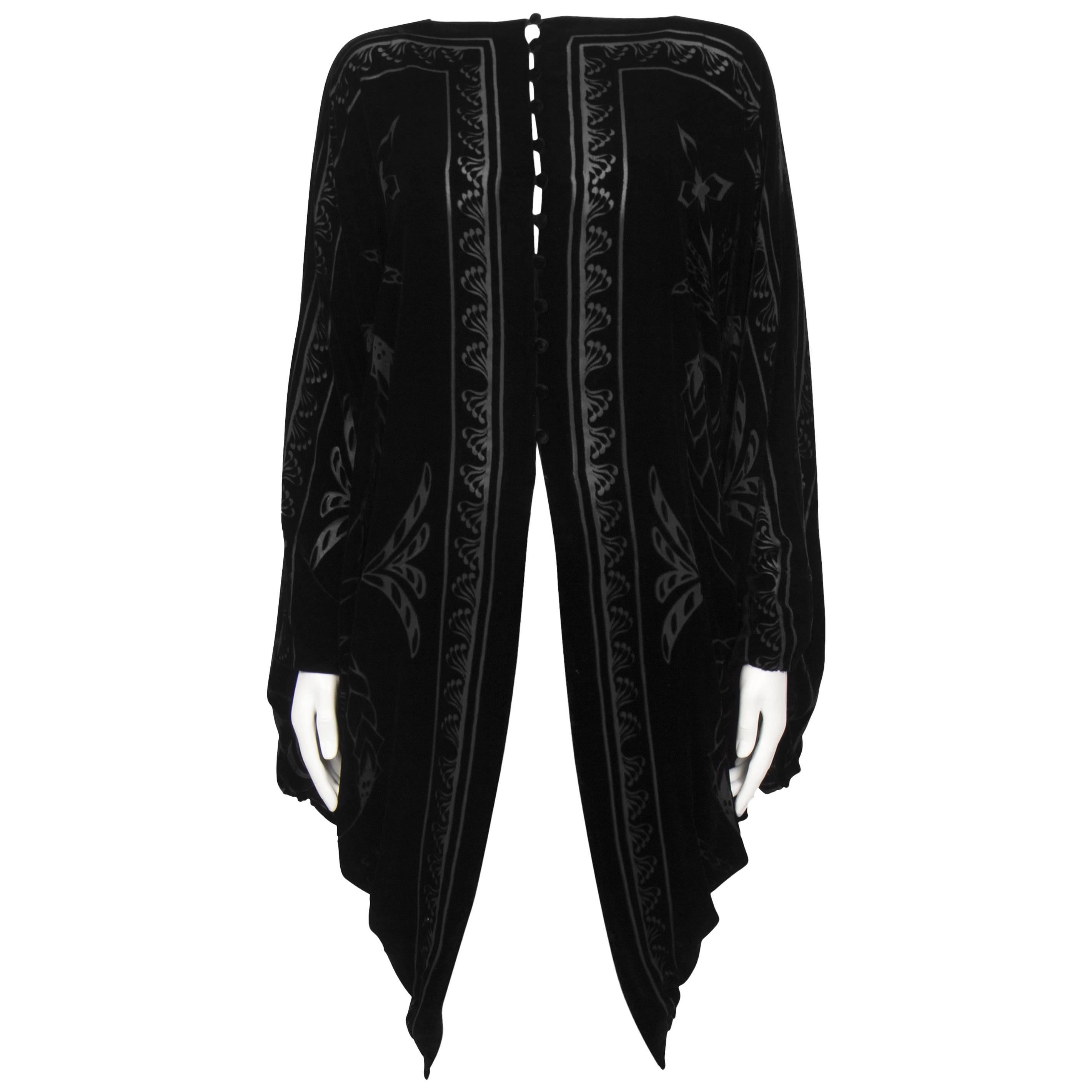 1980's Charles and Patricia Lester Black Silk Art Nouveau Devore Velvet Cape  For Sale