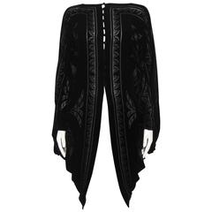 1980's Charles and Patricia Lester Black Silk Art Nouveau Devore Velvet Cape 