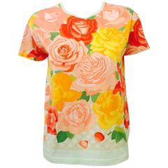 Hermes 100% Cotton Top With Regal Roses in Full Bloom Print 4