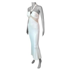 Elfenbeinfarbenes Bodycon-Abendkleid von Versace mit Trägerausschnitt und durchsichtigen Paneelen, H/W 2006