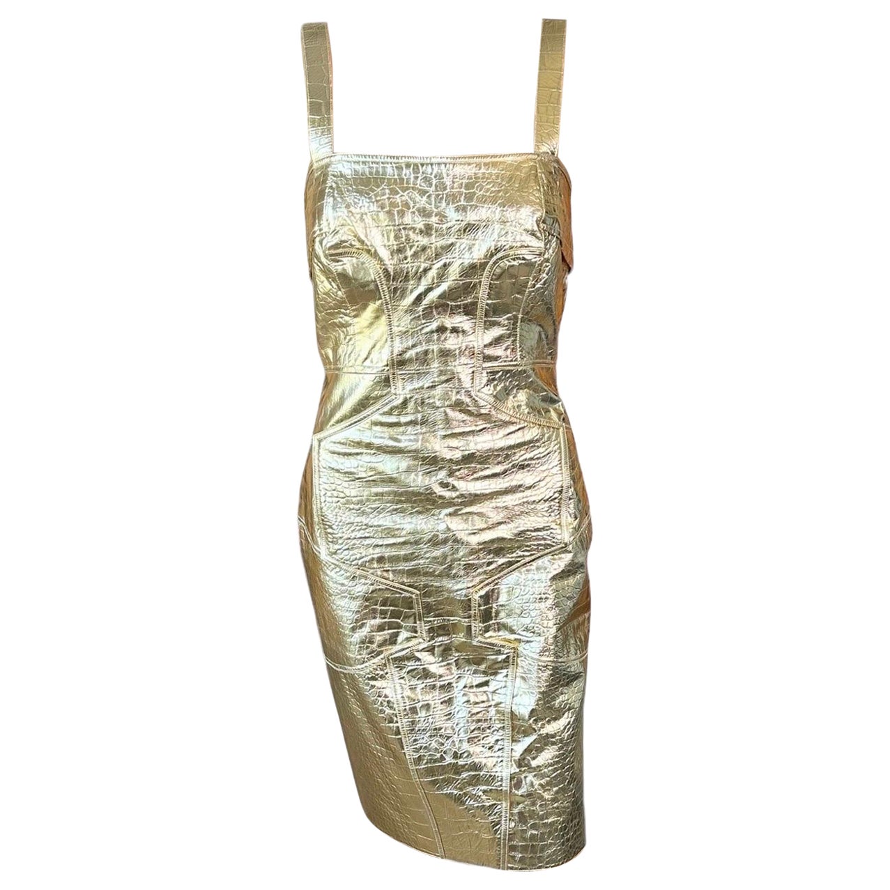 Versace S/S 2009 Runway Metallic Gold Leather Campaign Dress  For Sale
