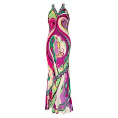 Emilio Pucci Classic "Orchidea" Print Fine Silk Jersey Maxi Dress w Trumpet Hem