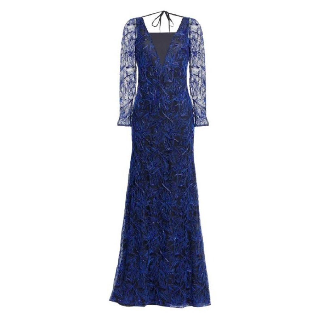 New Roberto Cavalli Blue Embellished Lace Dress Gown Italian 44 