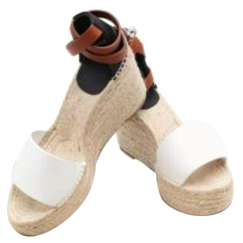 Hermes Cream Leather and Jute Tipoli Espadrille Wedges For Sale