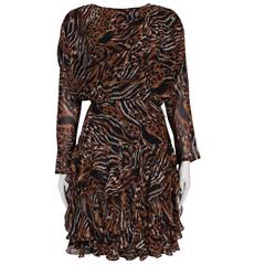 Vintage 1980's J. Harris Animal Print Ruffled Skirt Backless Dress