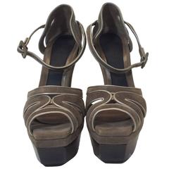 Marni Tan Suede Metallic Lined Strap Heel 10