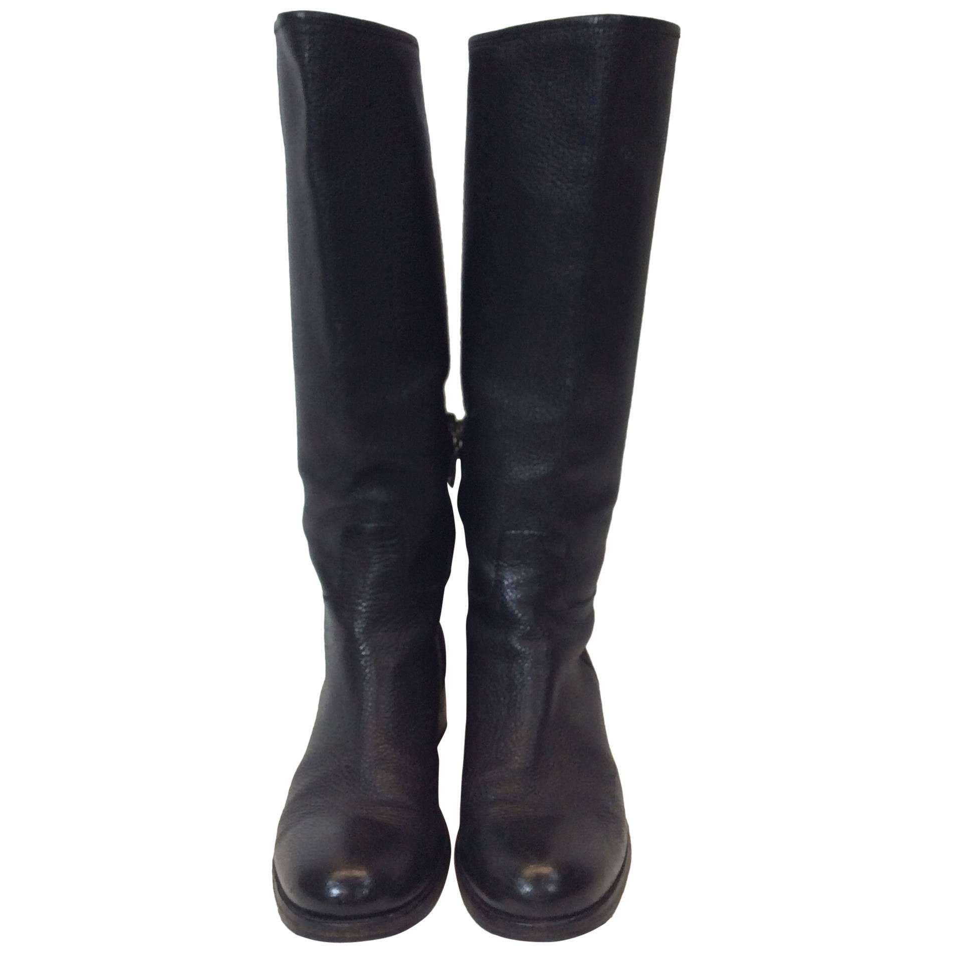 Prada Black Leather Knee High Boots