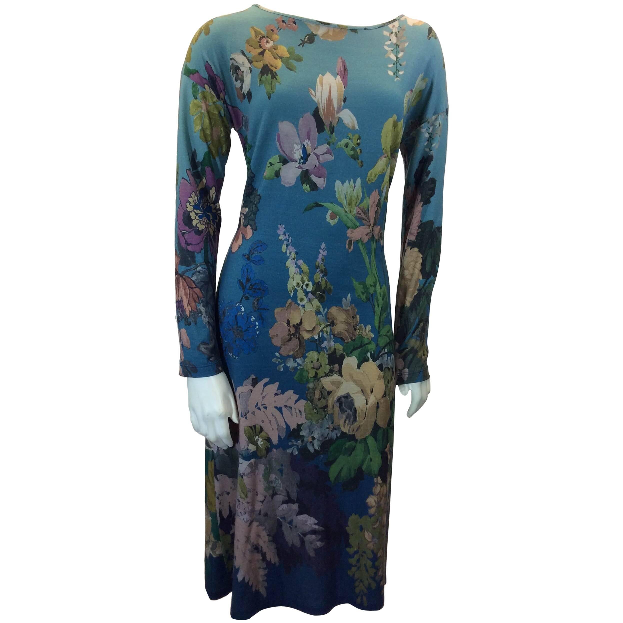 Etro Vintage Floral Print Midi Length Long Sleeve Shift Dress