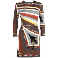 Early 1960
s EMILIO PUCCI Signature Print Silk Jersey Dress Coppola E Toppo Belt