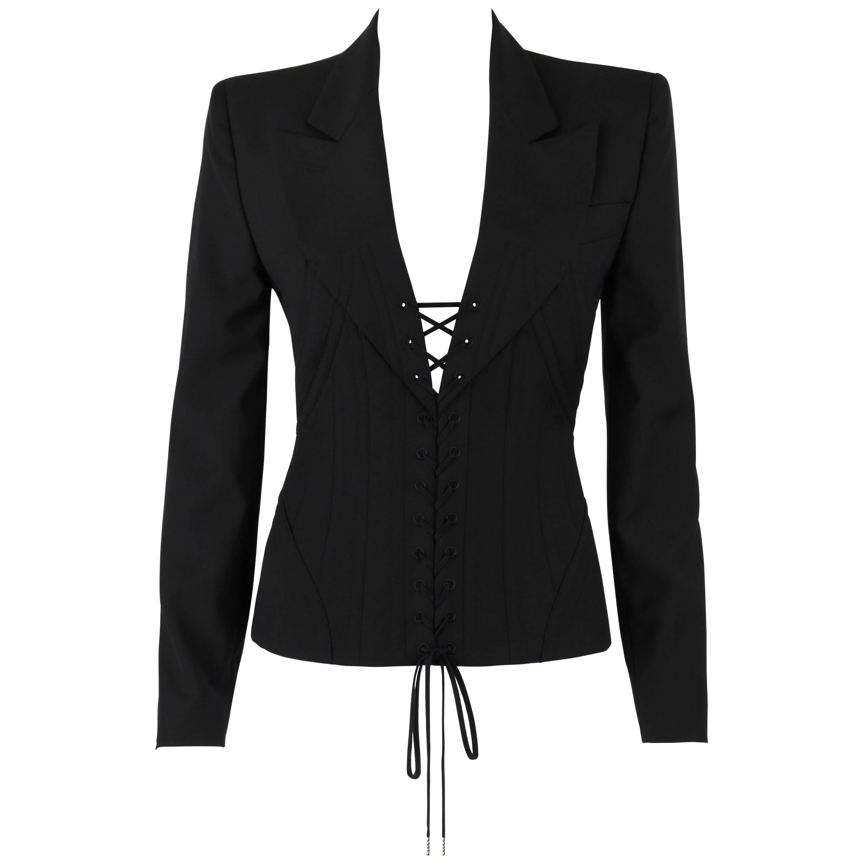 ALEXANDER McQUEEN S/S 2002 "Dance of the Twisted Bull" Black Corseted Blazer 44 For Sale