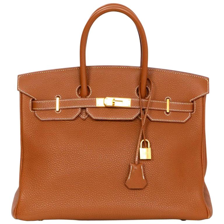 Hermes Gold/Tan Togo Leather 35cm Birkin Bag w/ Box and Dust Bag at 1stDibs  | tan birkin bag, tan hermes bag, hermes birkin tan