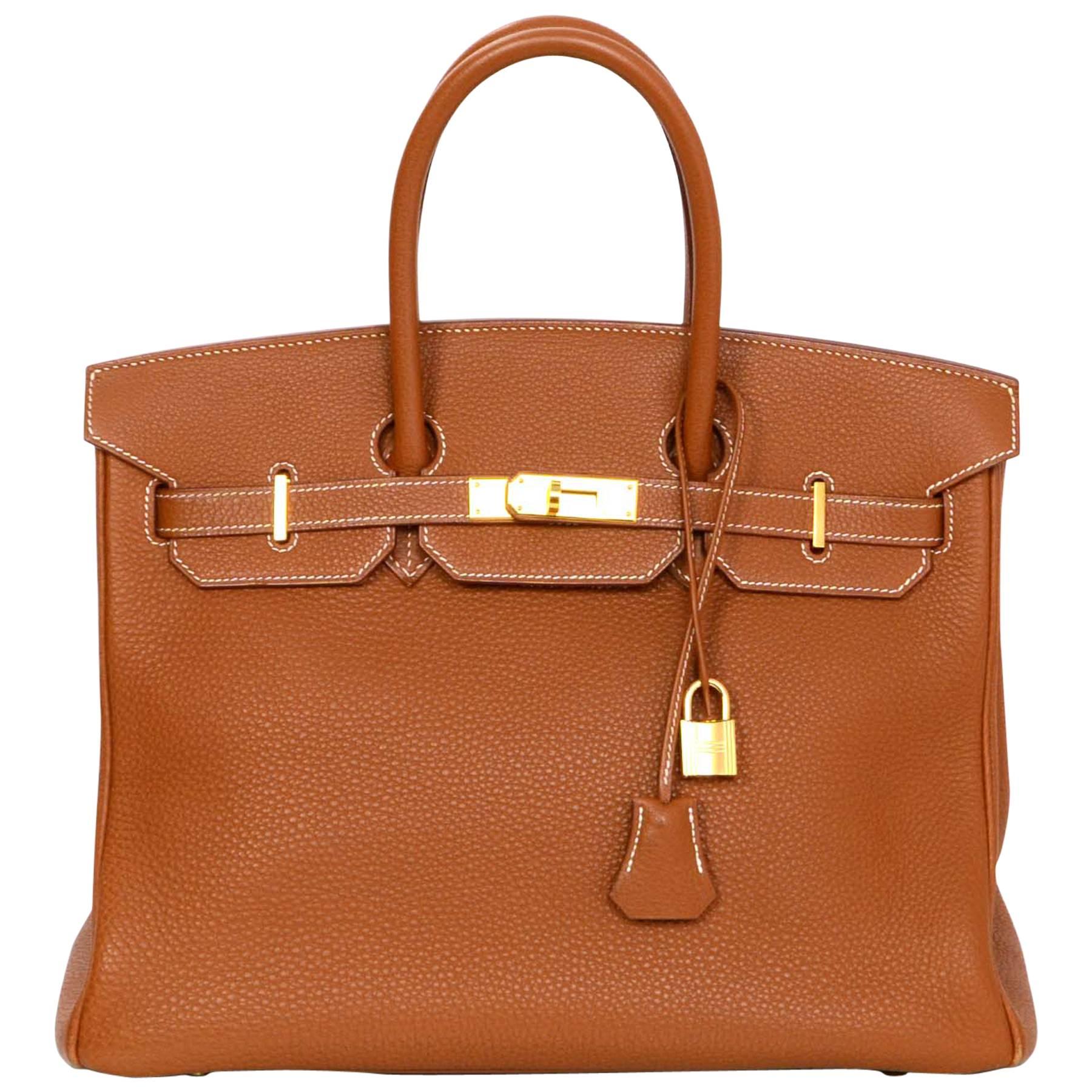 Hermes Gold/Tan Togo Leather 35cm Birkin Bag w/ Box & Dust Bag