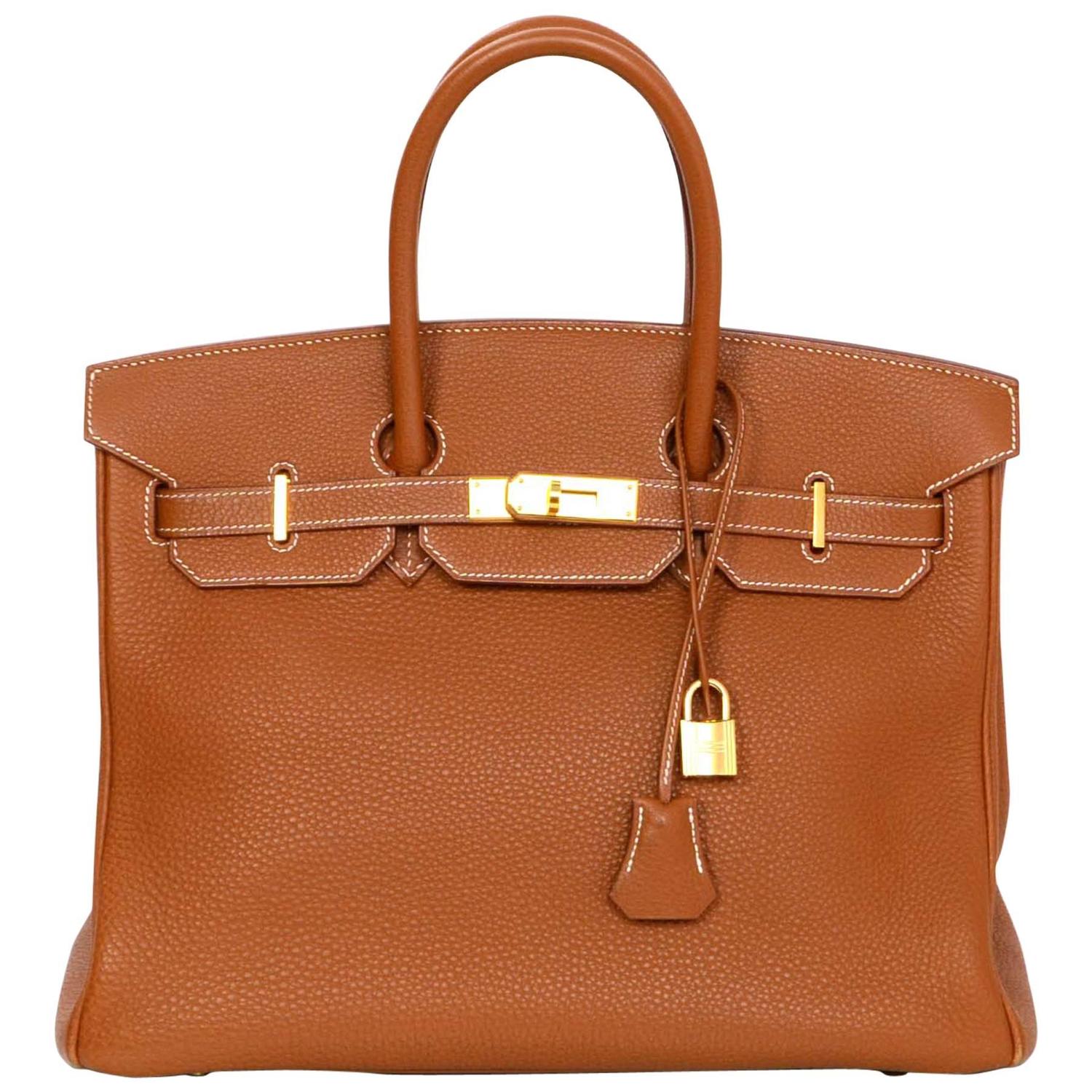Hermes Gold/Tan Togo Leather 35cm Birkin Bag w/ Box and Dust Bag at 1stdibs