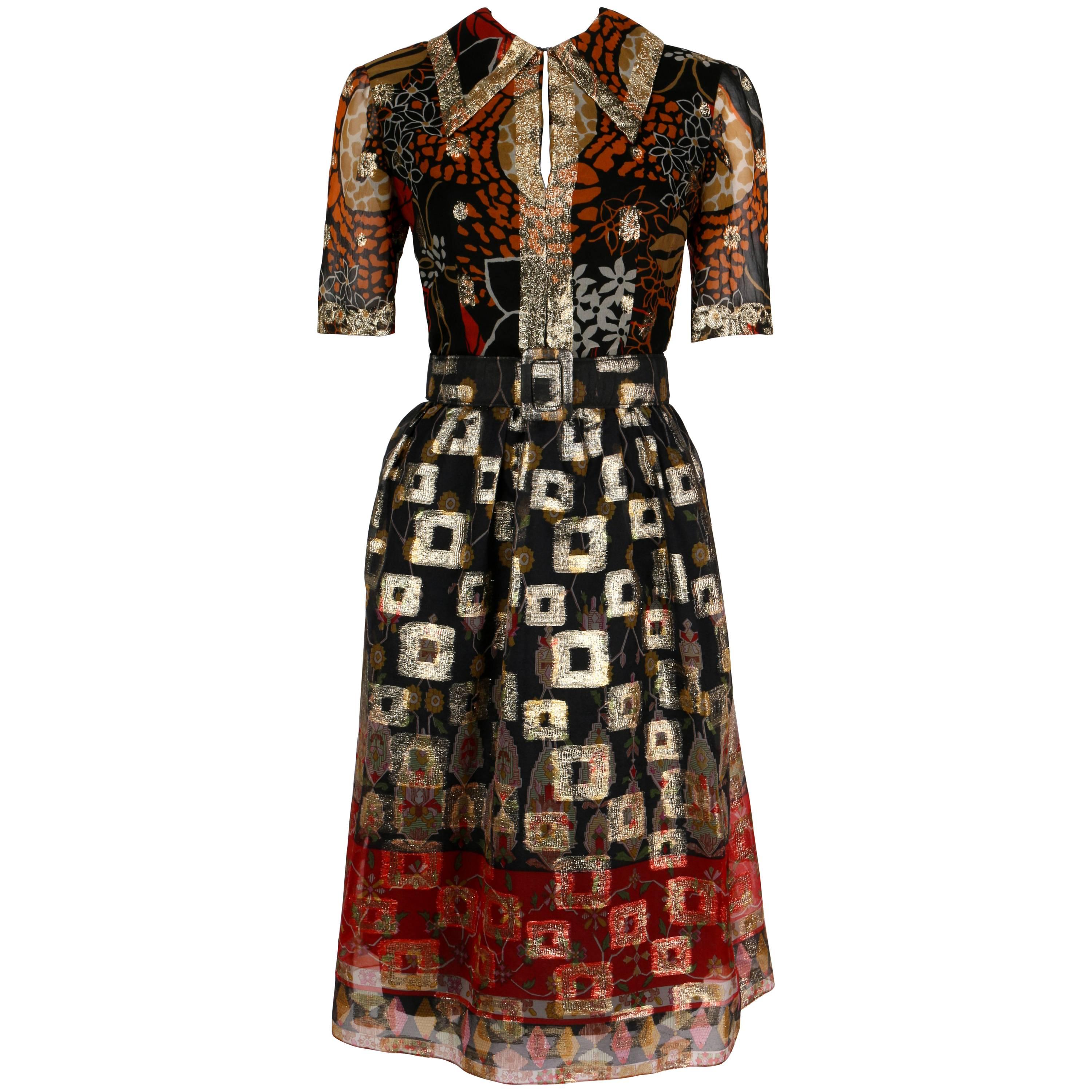 1960's OSCAR de la RENTA Boutique Multi-Color Metallic Silk Dress Belt Vintage