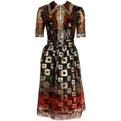 1960's OSCAR de la RENTA Boutique Multi-Color Metallic Silk Dress Belt Retro