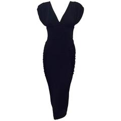 Just Cavalli Black Viscose Sheath Dress With Ruched Shoulders and Side Panels 3