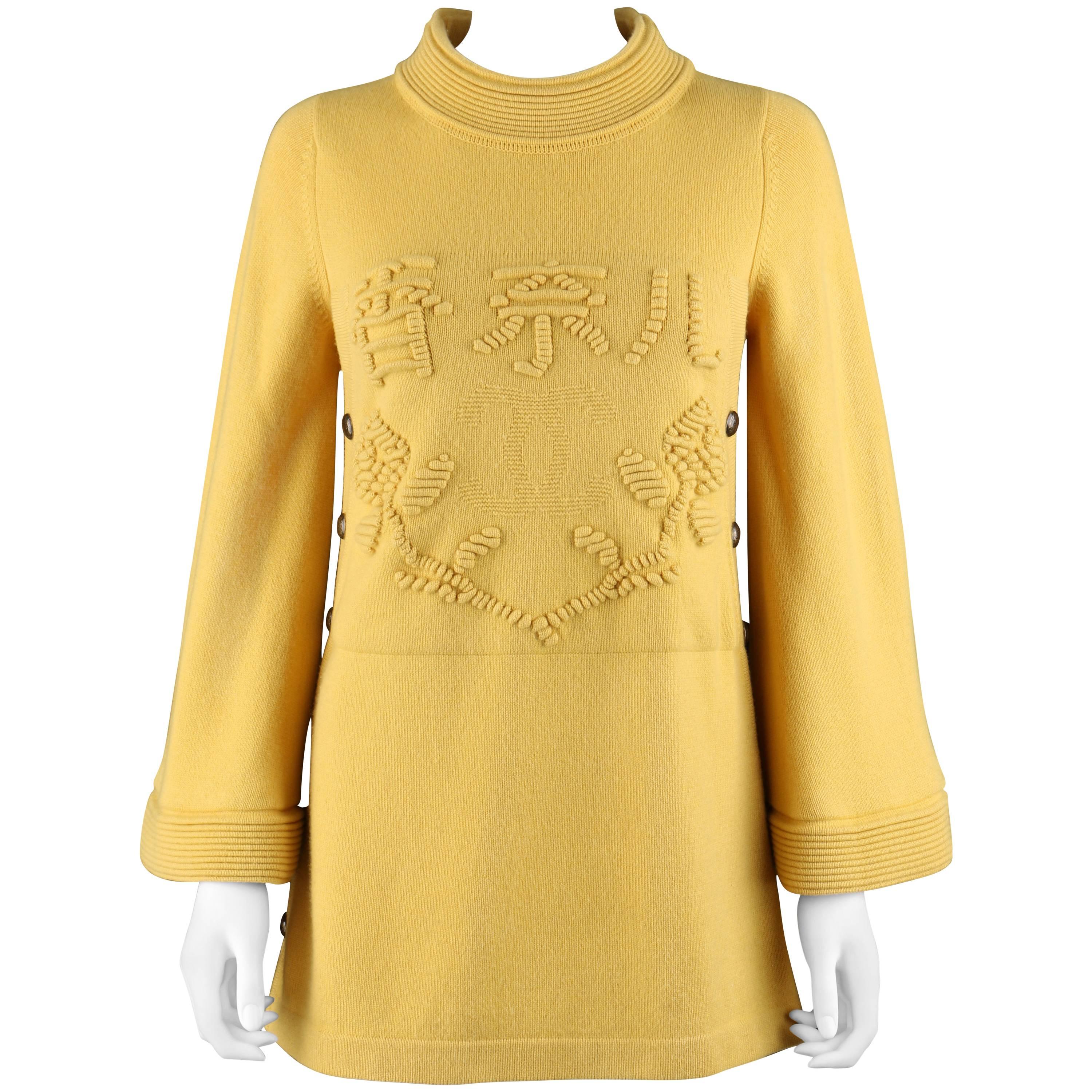 CHANEL PreFall 2010 Shanghai Collection Yellow Cashmere Tunic Knit Sweater  Dress at 1stDibs