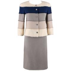 CHANEL Cruise 2000 2pc Tri-Color Raw Edge Fringe Tweed Jacket Skirt Suit Size 36