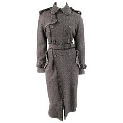 JUNYA WATANABE Size M Charcoal Wool Tweed Raw Edge Belted Cuffs Trench Coat