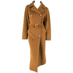 Vintage MAX MARA Size 6 Light Brown Virgin Wool/Cashmer Top Stitch Long Coat