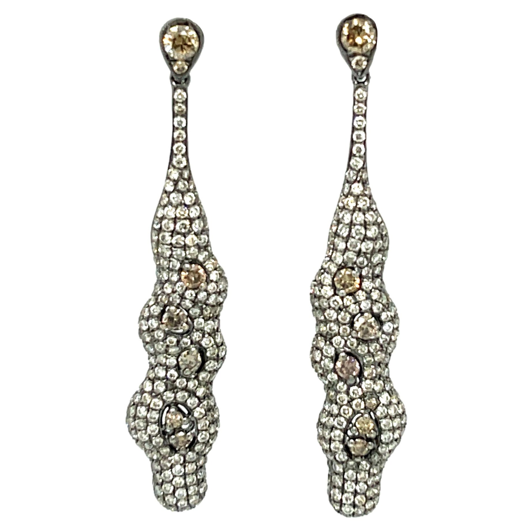 Fancy colored Diamond Dangling Earrings in 18KWB Gold