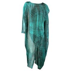 Vintage MISSONI Size M Teal & Black Striped Silk Blend Wrap Caftan Dress