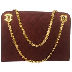 Retro CHANEL genuine wine, bordeaux suede shoulder bag with golden chain strap