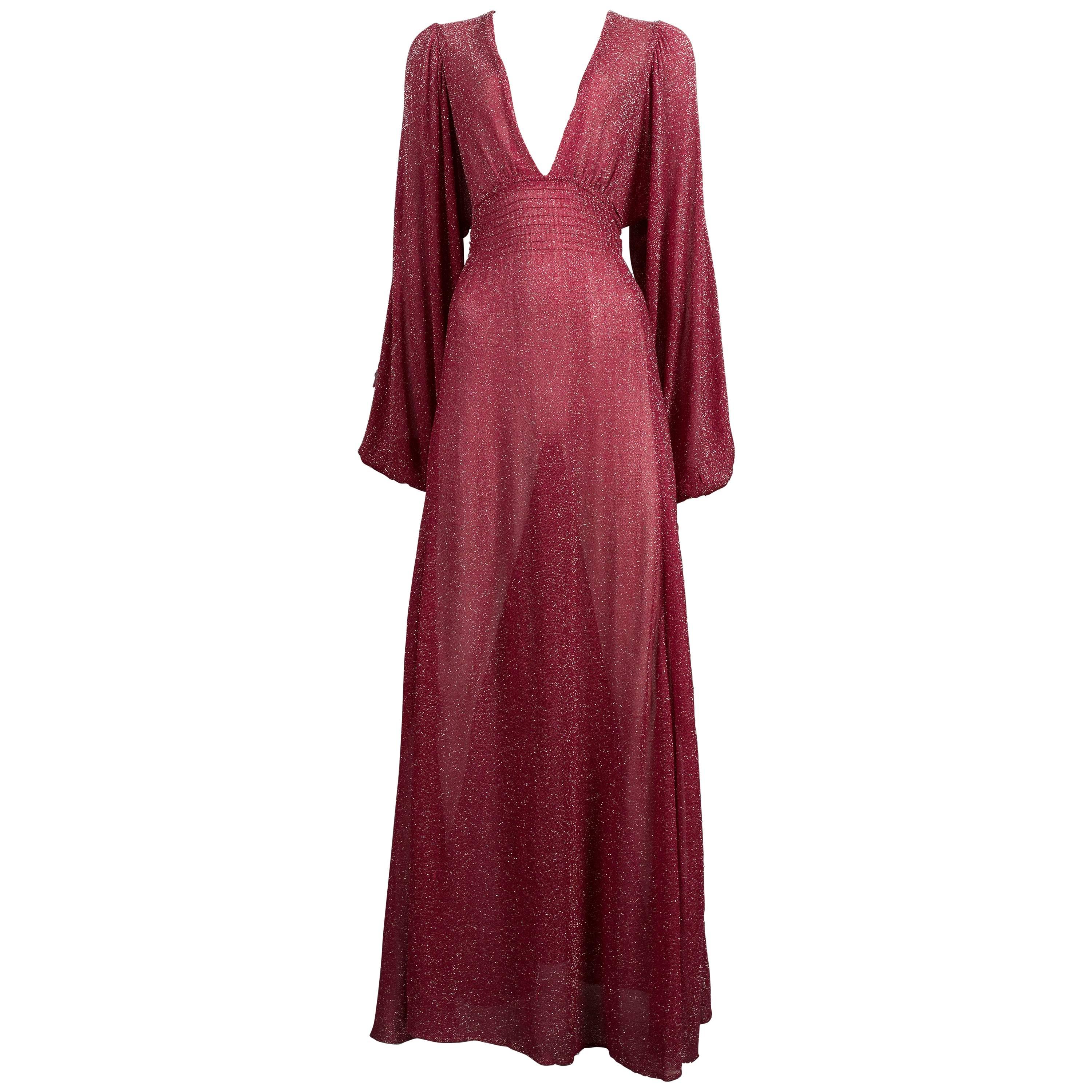 Ossie Clark pink metallic lurex Studio 54 evening gown, circa 1970s