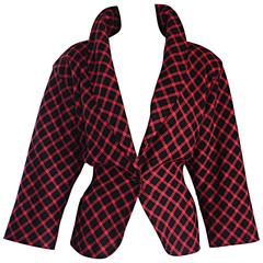 Emanuel Ungaro Vintage 1980s does 1940s Red and Black Plaid Wasp Waist Jacket 8 5