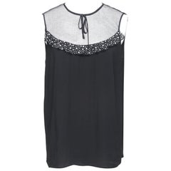 MIU MIU Top Blouse Shirt Sleeveless Black Viscose Tie Sequin Sz 42 NWT
