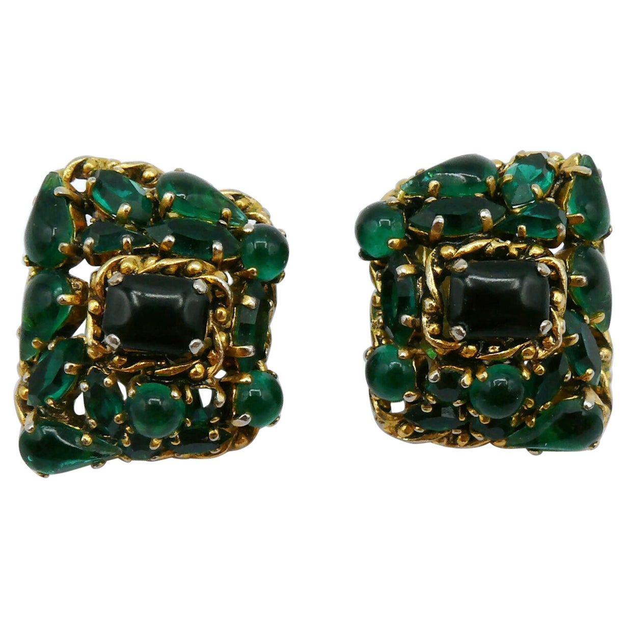 CHRISTIAN DIOR Vintage Jewelled Clip-On Earrings, 1963 For Sale