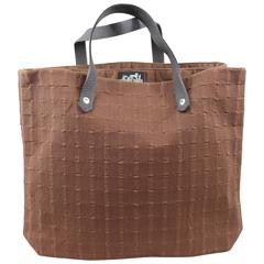 Hermes Double Brown Tote Bag in Leather and Cotton.