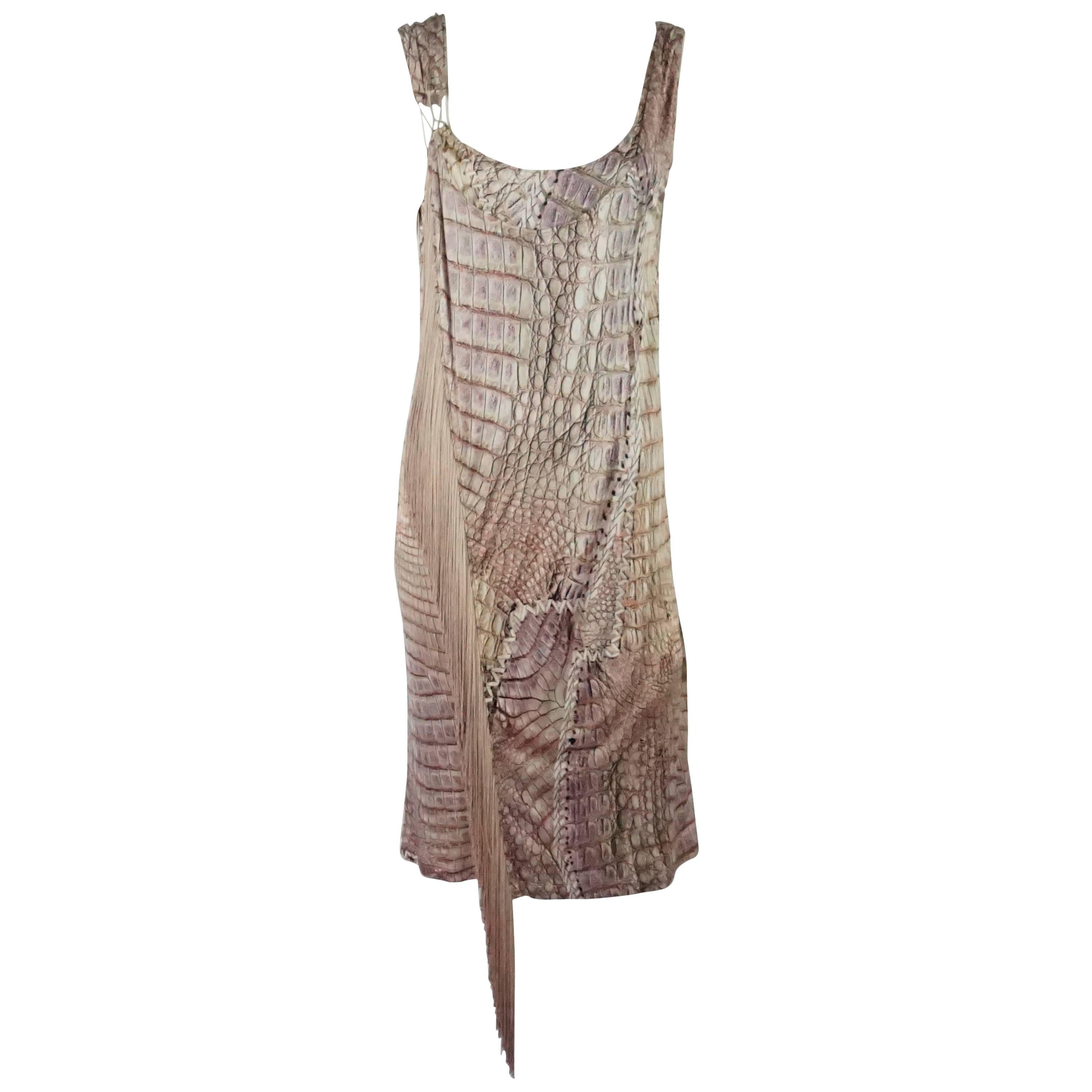 Roberto Cavalli Mauve Animal Print Sleeveless Silk Jersey Dress w/ fringe-44-NWT